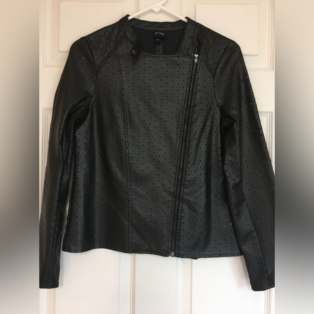 Art Class Moto Jacket Girls XL 14/16 Black Star Laser Cut Faux Leather Biker